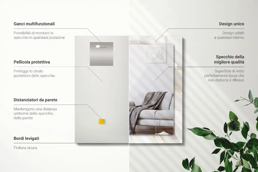 Pravokotne ogledalo s potiskanim okvirjem Sivi marmor