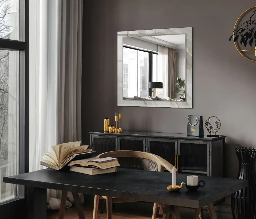 Pravokotne ogledalo s potiskanim okvirjem Sivi marmor