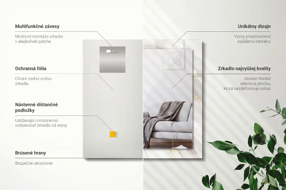 Pravokotne ogledalo s potiskanim okvirjem Sivi marmor