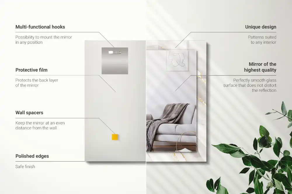 Pravokotne ogledalo s potiskanim okvirjem Sivi marmor