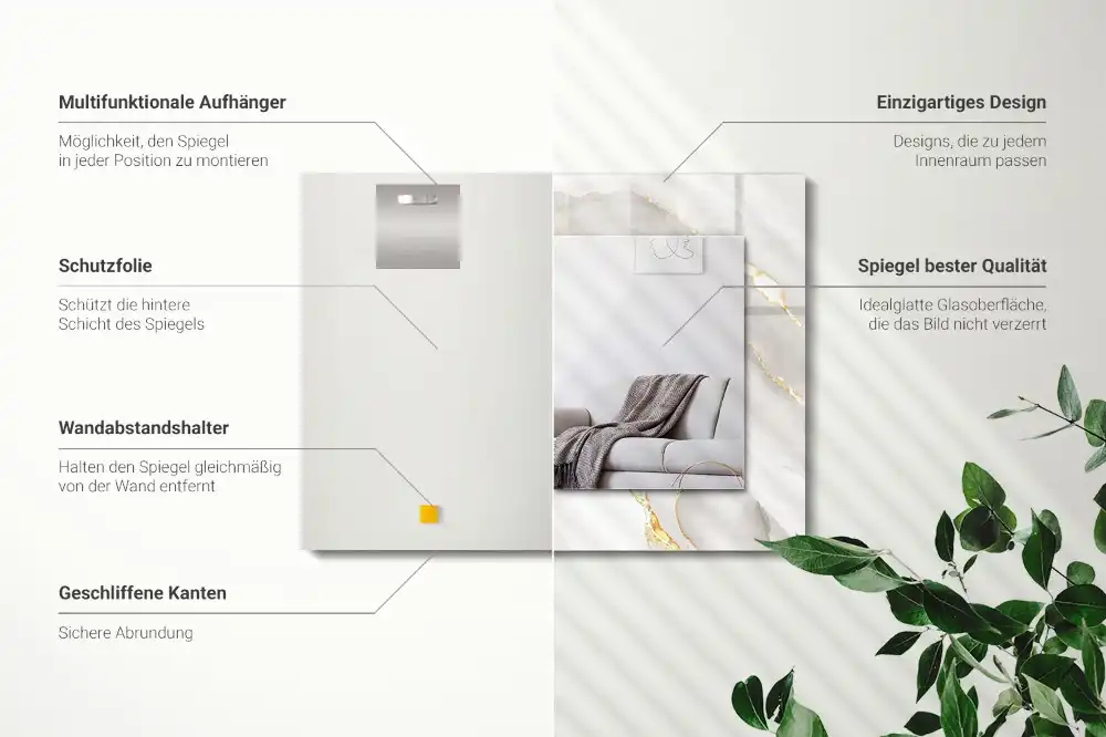 Pravokotne ogledalo s potiskanim okvirjem Sivi marmor