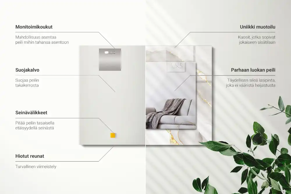 Pravokotne ogledalo s potiskanim okvirjem Sivi marmor