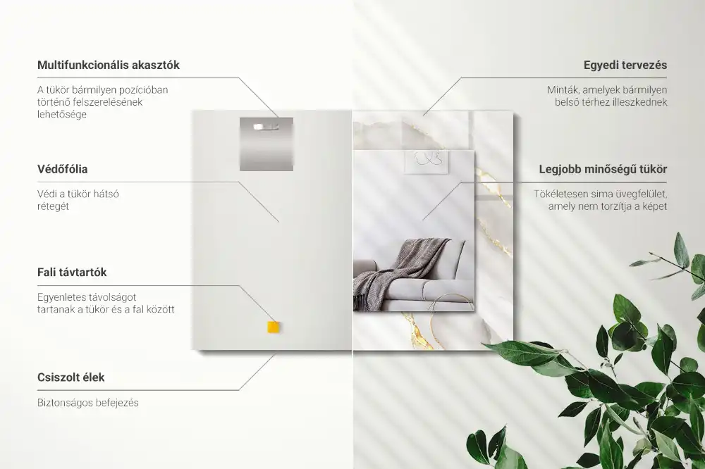 Pravokotne ogledalo s potiskanim okvirjem Sivi marmor