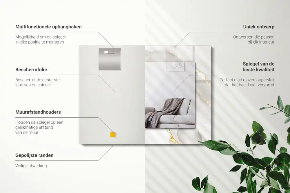 Pravokotne ogledalo s potiskanim okvirjem Sivi marmor