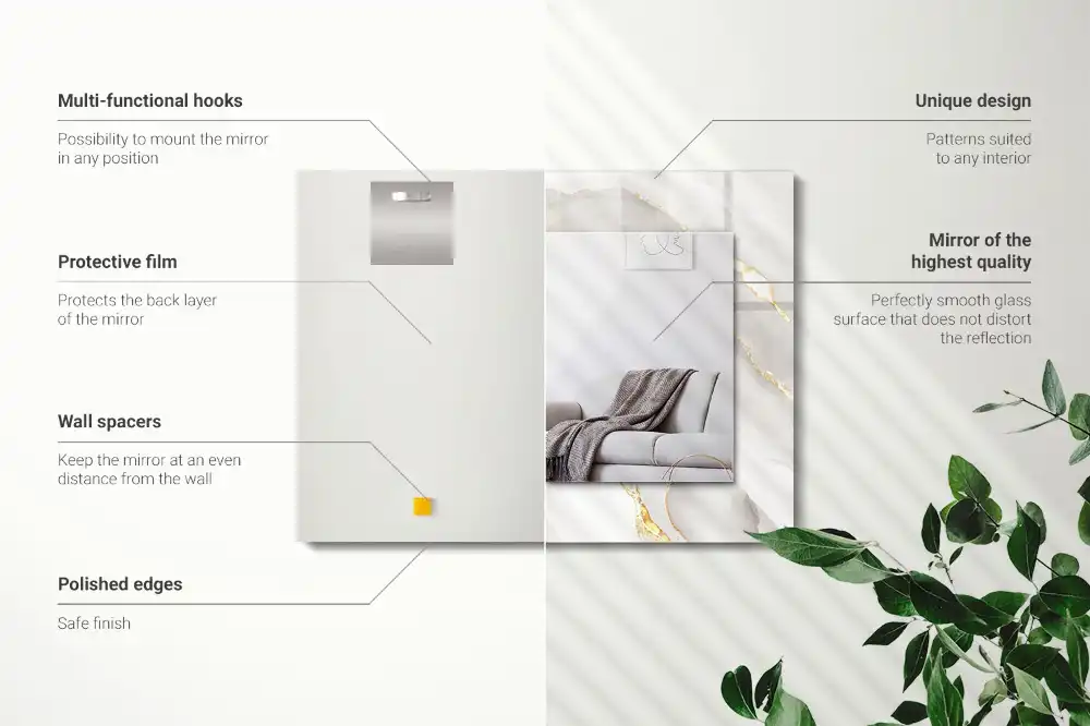 Pravokotne ogledalo s potiskanim okvirjem Sivi marmor