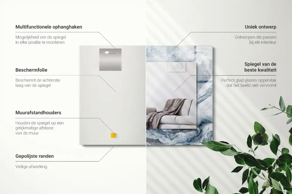 Tiskano pravokotne ogledalo Marmor v odtenkih