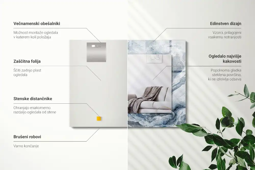 Tiskano pravokotne ogledalo Marmor v odtenkih