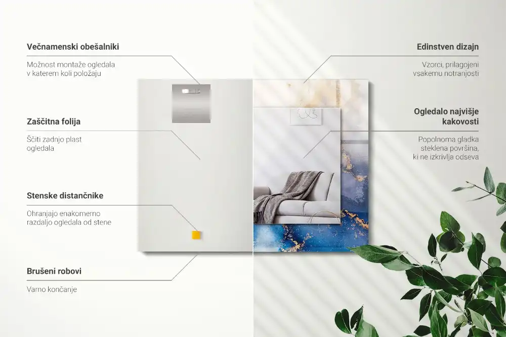 Pravokotne ogledalo s potiskanim okvirjem Abstraktna plastična umetnost