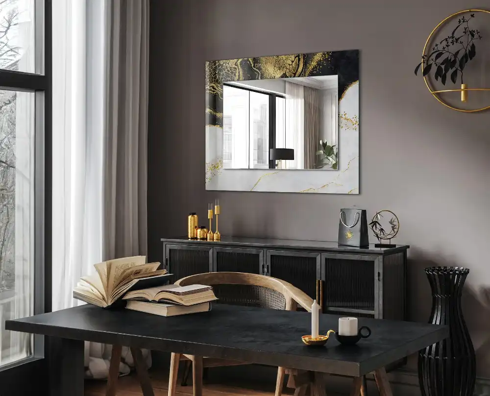 Pravokotne okrasno ogledalo Abstraktna zlata umetnost