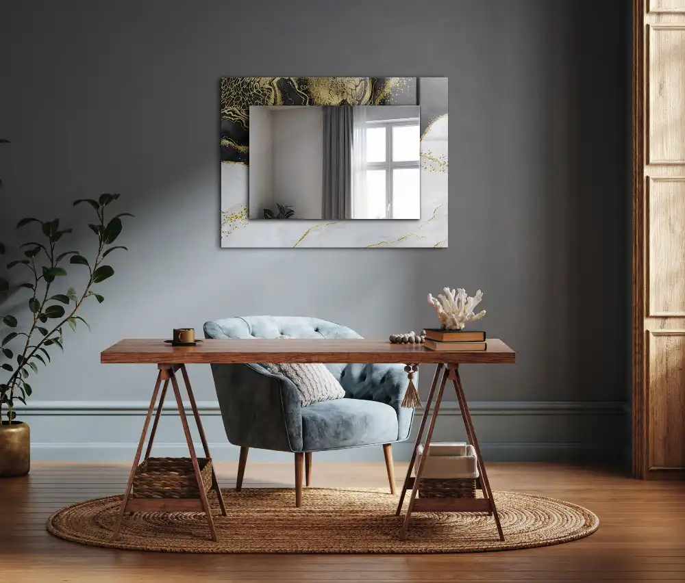 Pravokotne okrasno ogledalo Abstraktna zlata umetnost