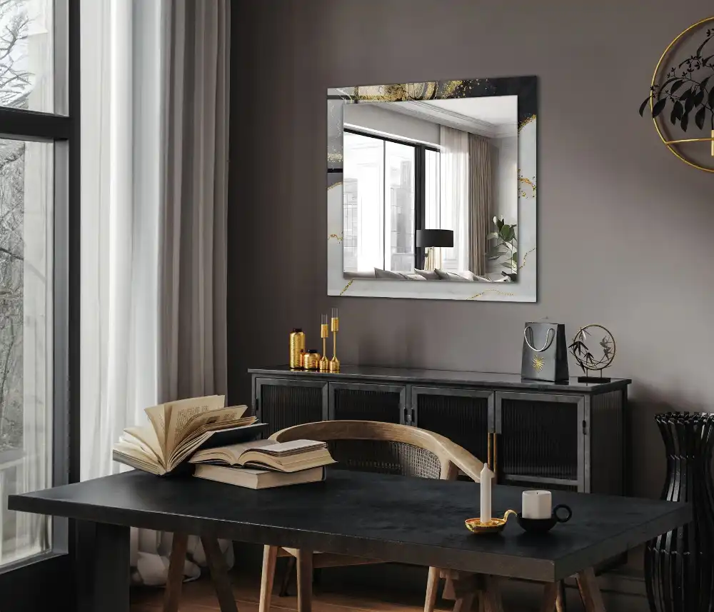 Pravokotne okrasno ogledalo Abstraktna zlata umetnost