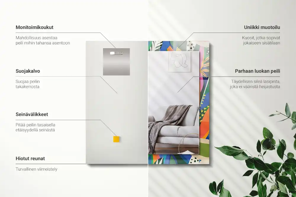 Tiskano pravokotne ogledalo Barvite abstraktne rože