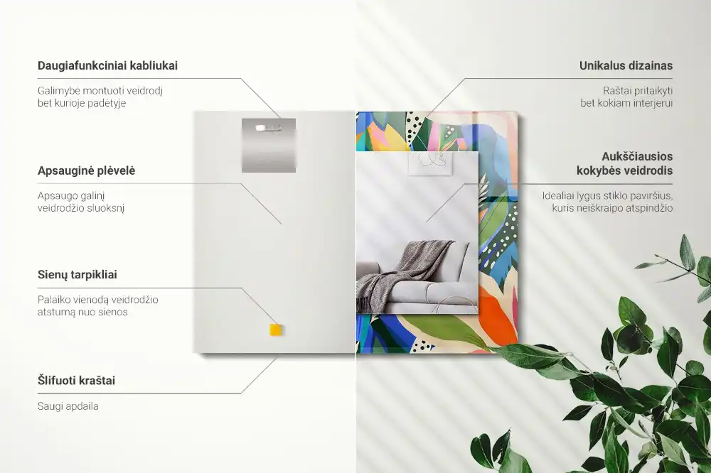 Tiskano pravokotne ogledalo Barvite abstraktne rože