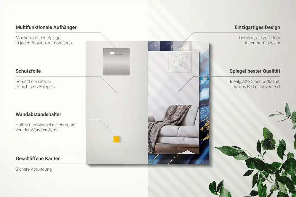 Pravokotne ogledalo s potiskanim okvirjem Abstraktna marmorna umetnost