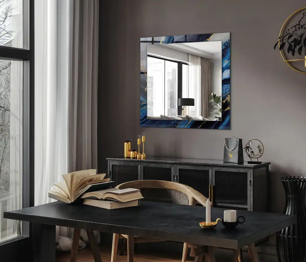 Pravokotne ogledalo s potiskanim okvirjem Abstraktna marmorna umetnost