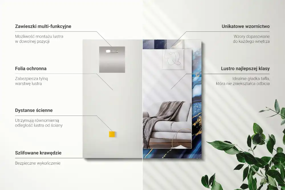 Pravokotne ogledalo s potiskanim okvirjem Abstraktna marmorna umetnost