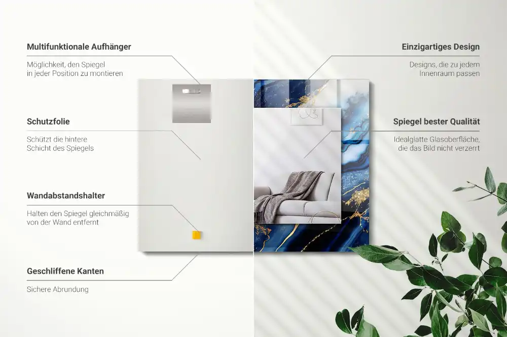 Pravokotne ogledalo s potiskanim okvirjem Abstraktna marmorna umetnost