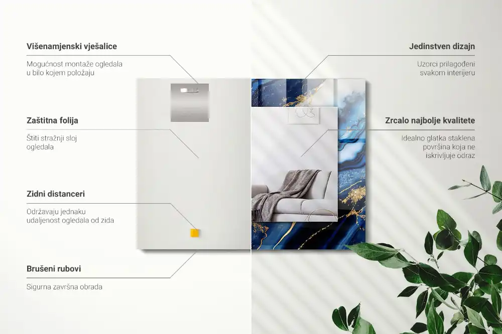 Pravokotne ogledalo s potiskanim okvirjem Abstraktna marmorna umetnost