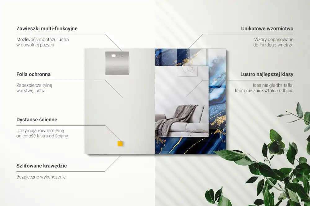 Pravokotne ogledalo s potiskanim okvirjem Abstraktna marmorna umetnost