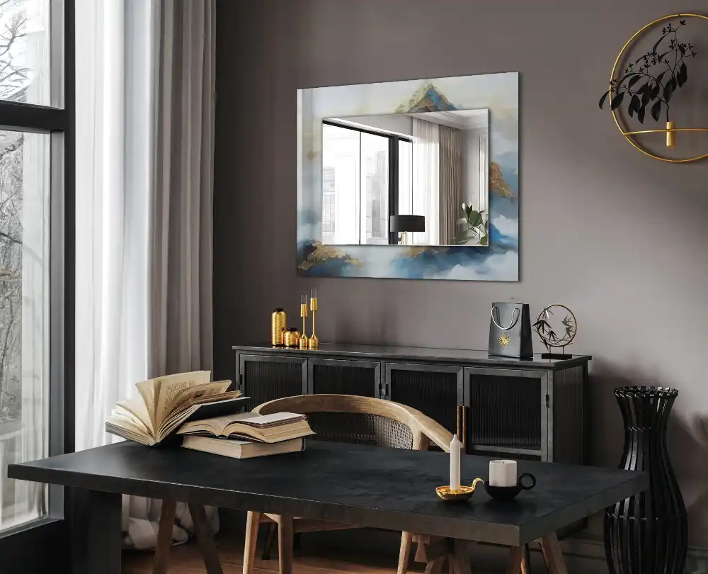 Pravokotne okrasno ogledalo Gore v megli