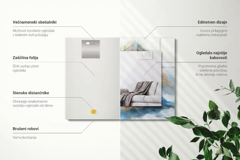 Pravokotne okrasno ogledalo Gore v megli