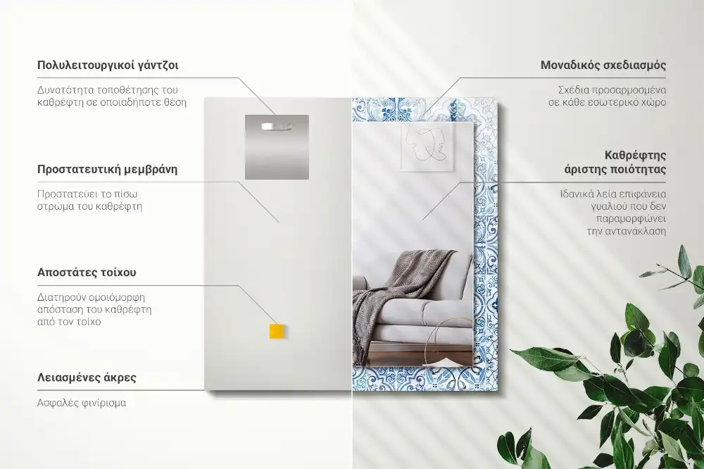 Tiskano pravokotne ogledalo Modre dekorativne ploščice