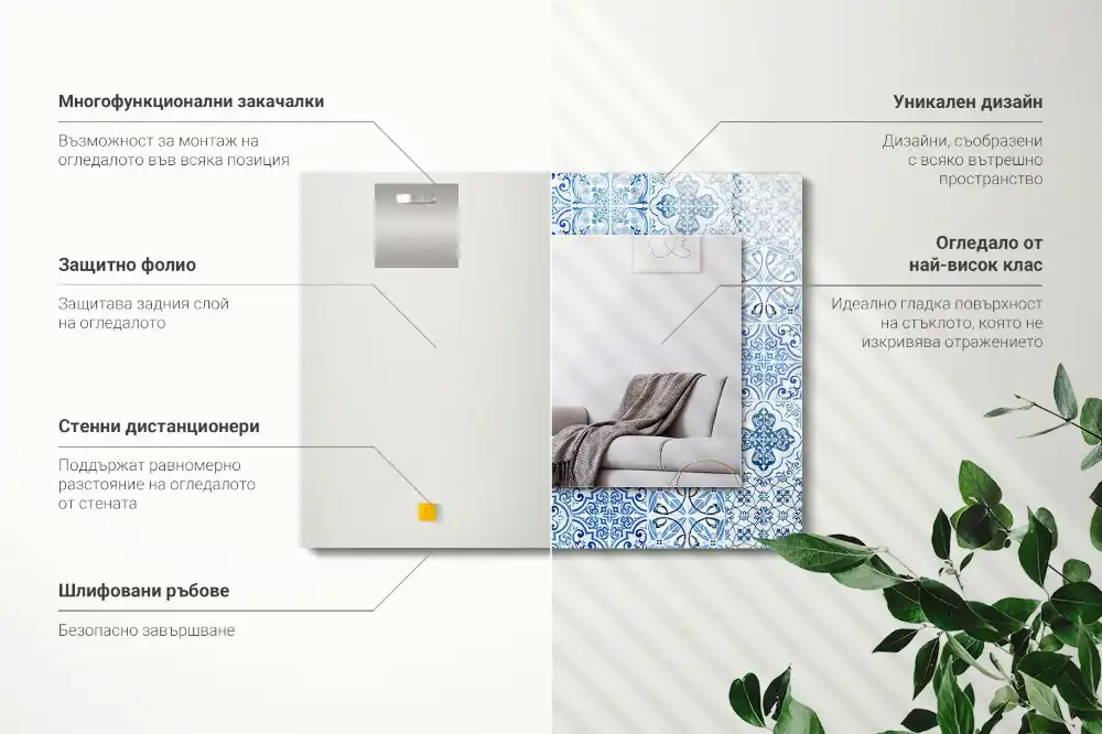 Tiskano pravokotne ogledalo Modre dekorativne ploščice