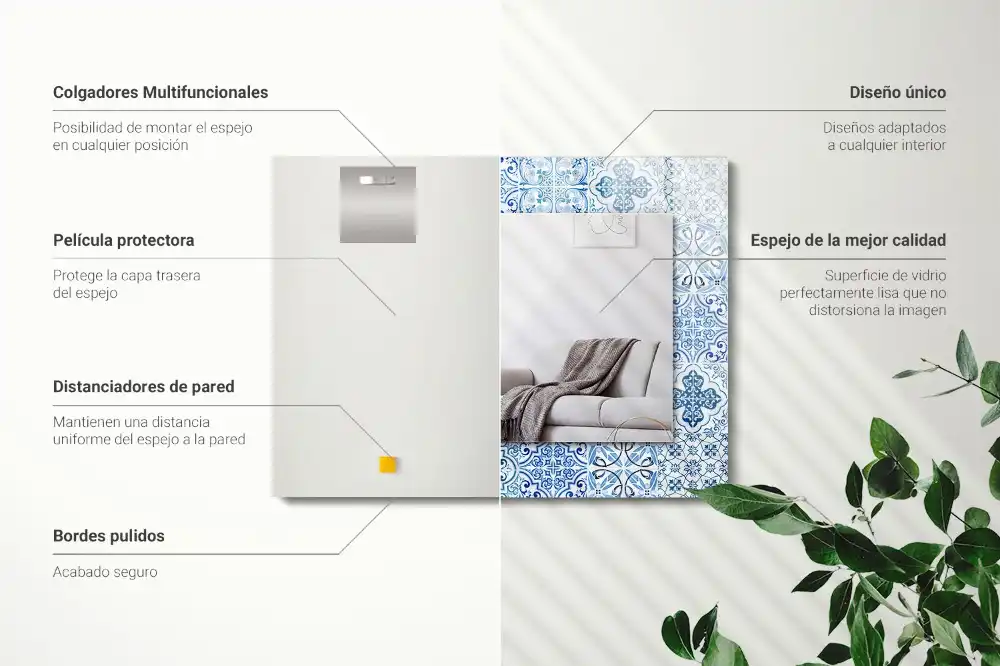 Tiskano pravokotne ogledalo Modre dekorativne ploščice