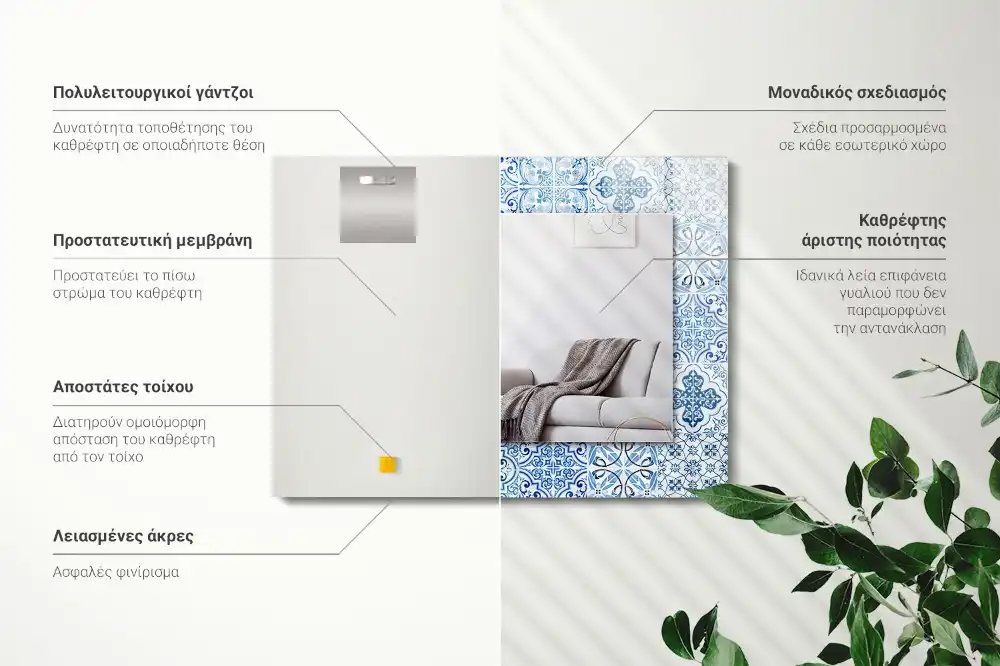 Tiskano pravokotne ogledalo Modre dekorativne ploščice