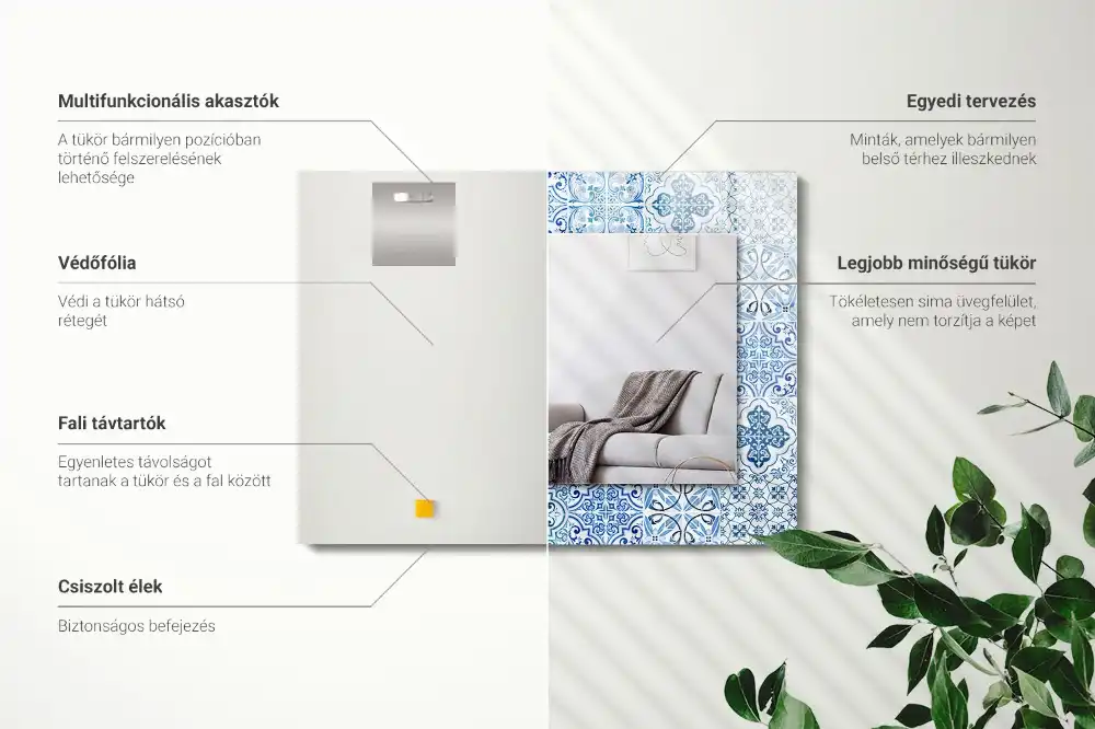 Tiskano pravokotne ogledalo Modre dekorativne ploščice