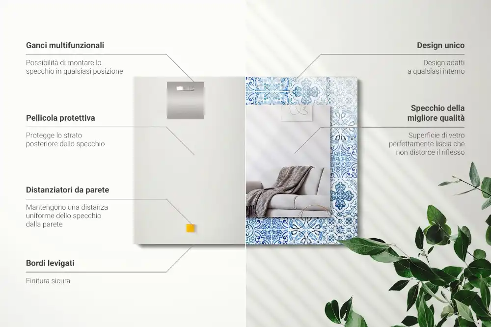 Tiskano pravokotne ogledalo Modre dekorativne ploščice