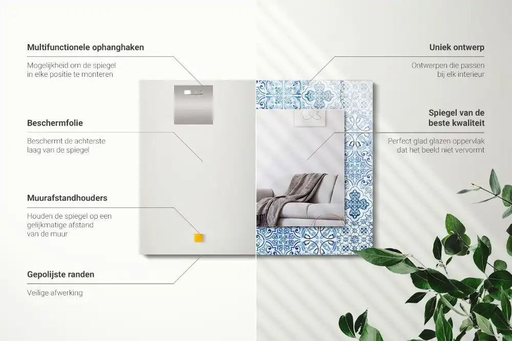 Tiskano pravokotne ogledalo Modre dekorativne ploščice