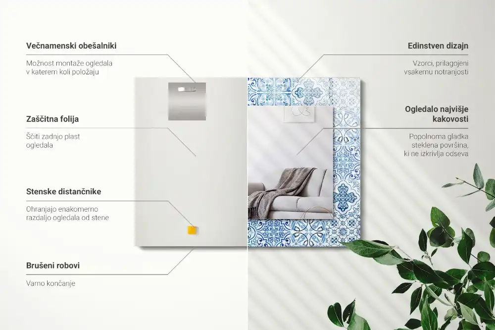 Tiskano pravokotne ogledalo Modre dekorativne ploščice