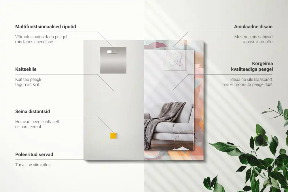 Pravokotne ogledalo s potiskanim okvirjem Pastelne rože in listi