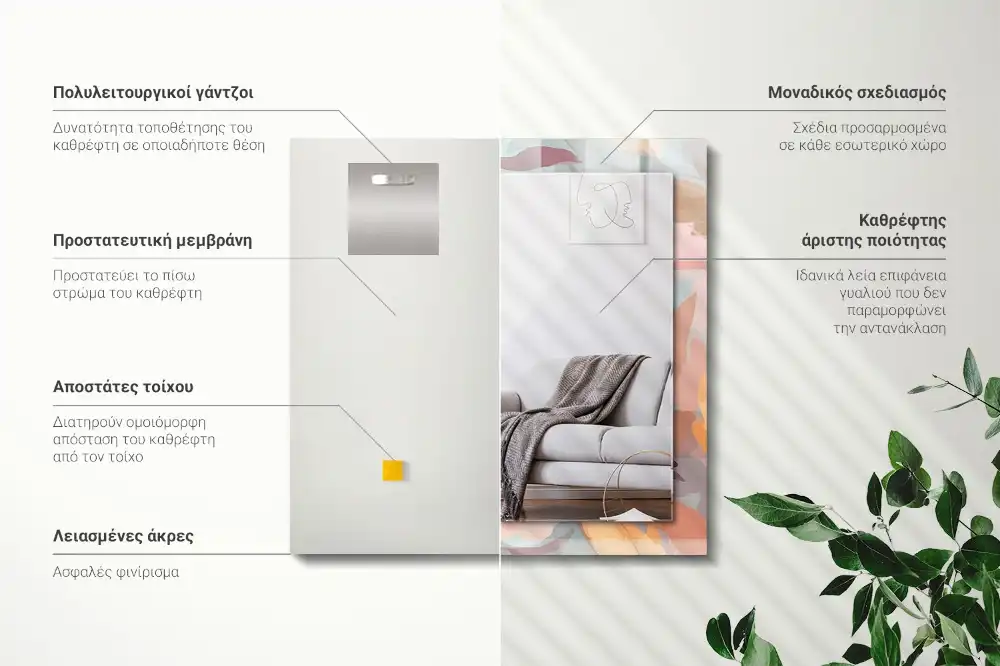 Pravokotne ogledalo s potiskanim okvirjem Pastelne rože in listi