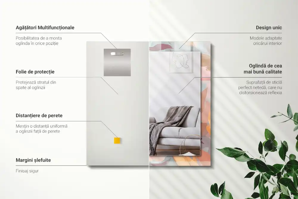 Pravokotne ogledalo s potiskanim okvirjem Pastelne rože in listi