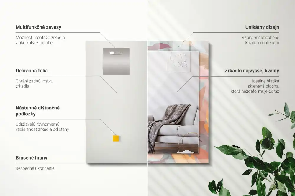 Pravokotne ogledalo s potiskanim okvirjem Pastelne rože in listi