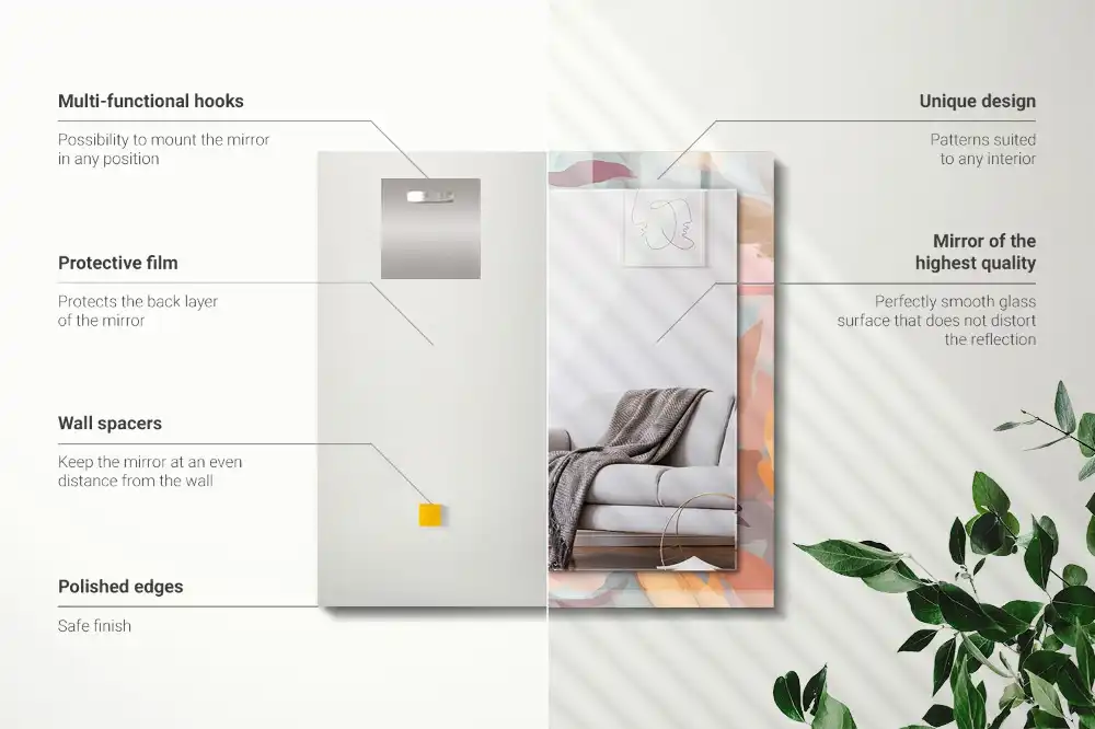 Pravokotne ogledalo s potiskanim okvirjem Pastelne rože in listi