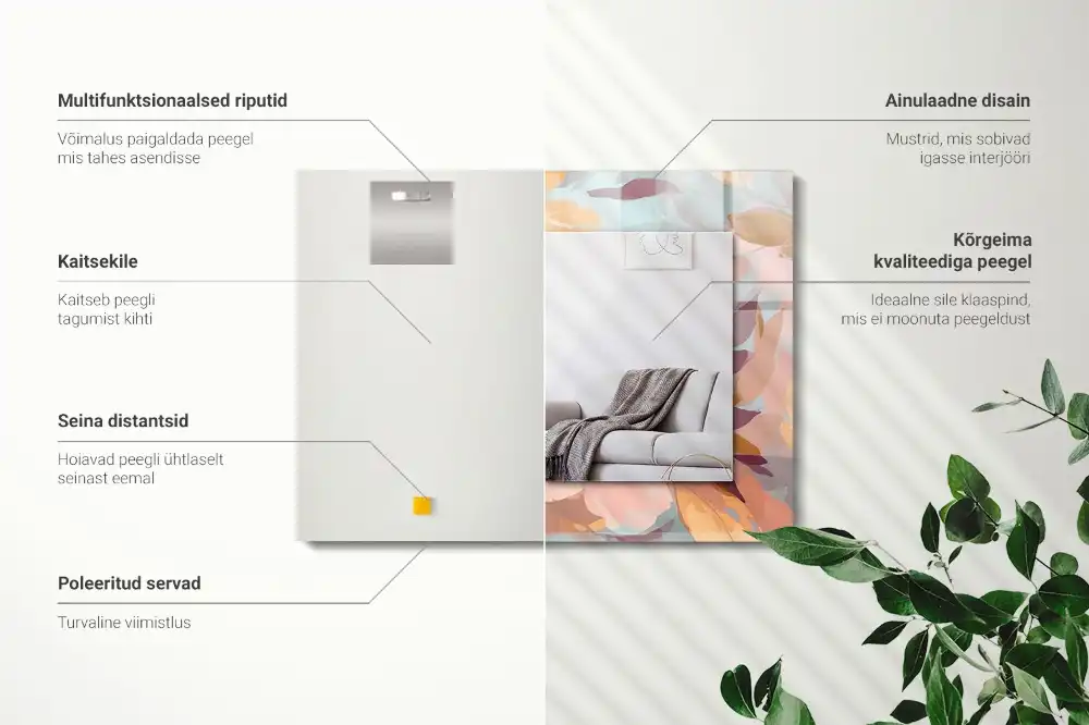 Pravokotne ogledalo s potiskanim okvirjem Pastelne rože in listi