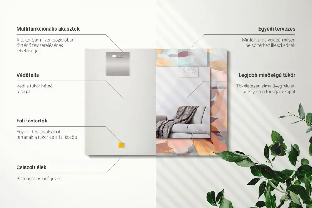 Pravokotne ogledalo s potiskanim okvirjem Pastelne rože in listi