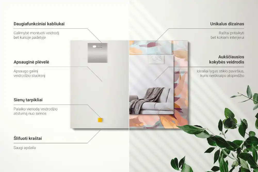 Pravokotne ogledalo s potiskanim okvirjem Pastelne rože in listi