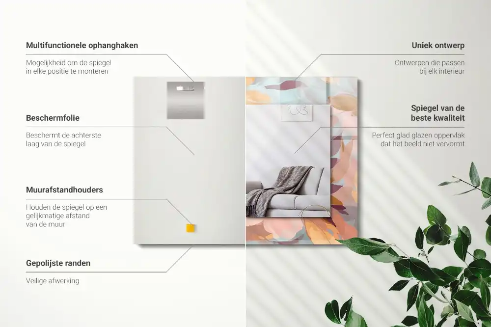 Pravokotne ogledalo s potiskanim okvirjem Pastelne rože in listi