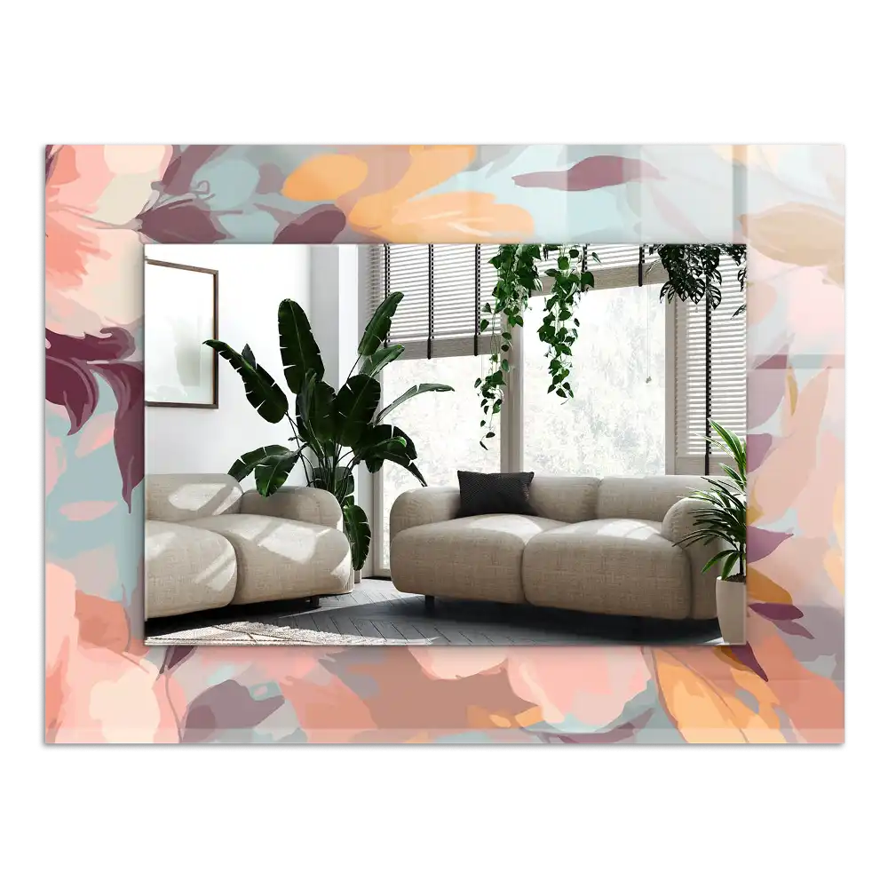 Pravokotne ogledalo s potiskanim okvirjem Pastelne rože in listi