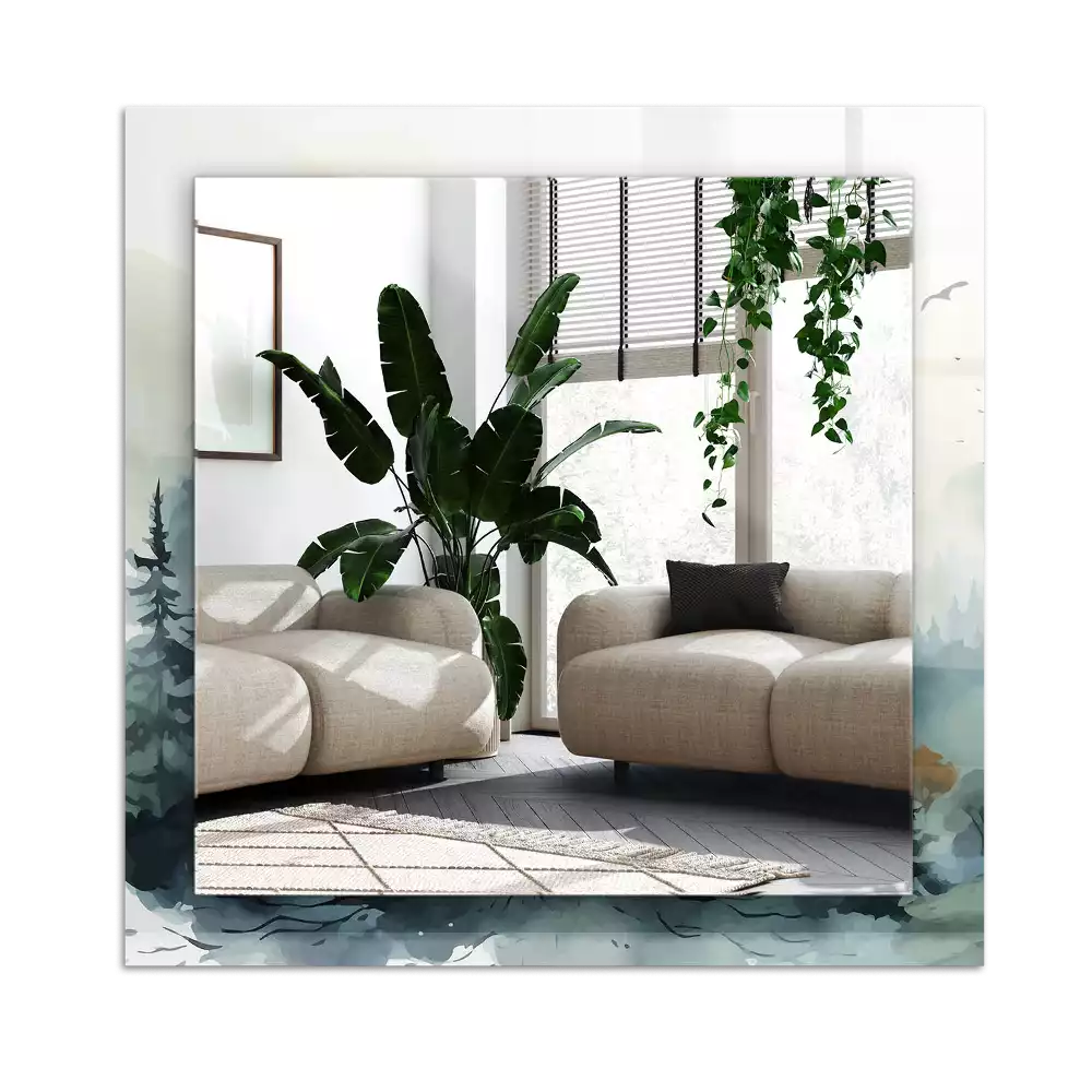 Pravokotne okrasno ogledalo Gozd v megli