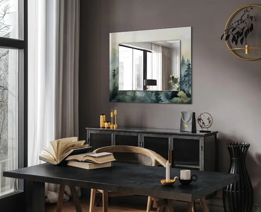 Pravokotne okrasno ogledalo Gozd v megli