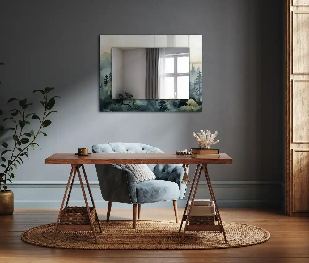 Pravokotne okrasno ogledalo Gozd v megli