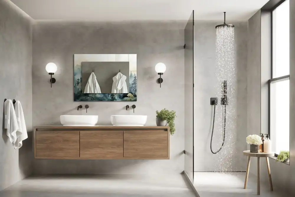 Pravokotne okrasno ogledalo Gozd v megli