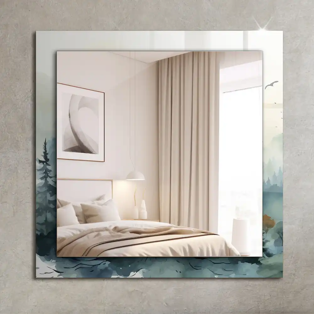 Pravokotne okrasno ogledalo Gozd v megli