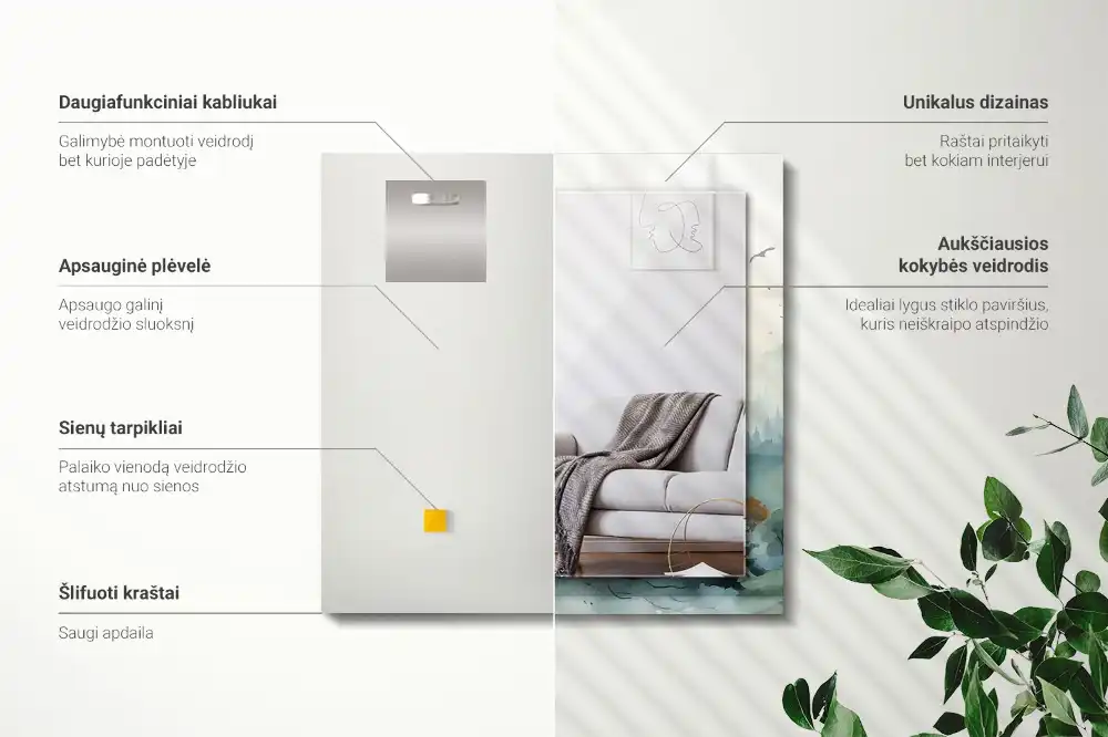 Pravokotne okrasno ogledalo Gozd v megli