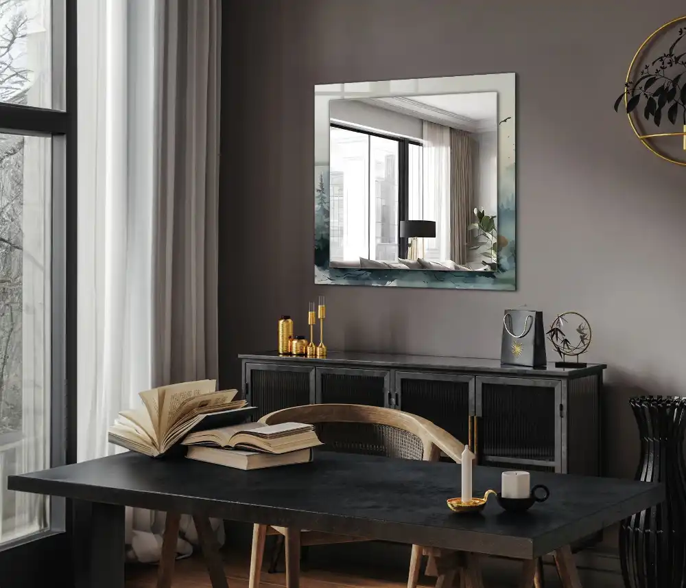 Pravokotne okrasno ogledalo Gozd v megli